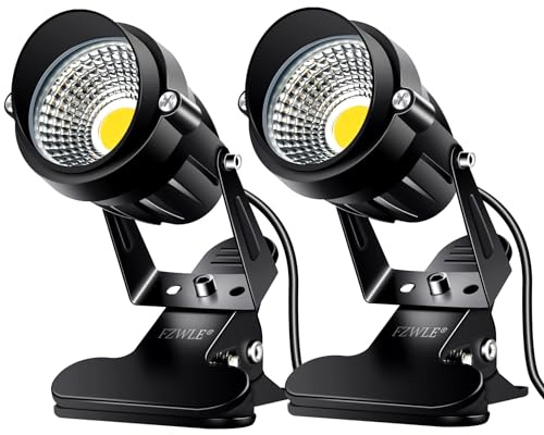 FZWLE Spot Lights Clamp Indoor Spotlights, 7W Clip on Lights Daylight White Uplights with 6FT Cord and Switch for Trade Show, Workshop, Billboard, Desk Lighting (2 Pack)