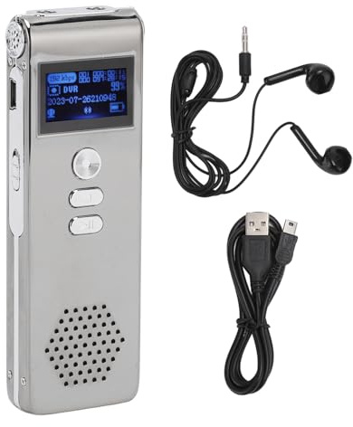 Digitales Diktiergerät, Tragbares MP3/WMA-Diktiergerät mit Kopfhörer, Rauschunterdrückung, Dual-Mikrofon, Passwortschutz, für Vorträge, Besprechungen, Interviews (8G)