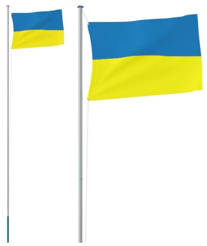 vidaXL Flagge der Ukraine Mast, Ukrainische Fahne mit 2 Metallösen, Fahnenmast Wetterfest Höhenverstellbar, Hissflagge Nationalflagge, 6,23m Aluminium