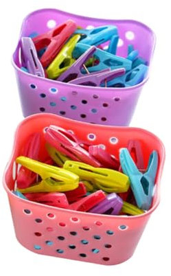 Zerodeko Lot de 60 Pinces à Linge en Plastique Coupe-Vent, Petites Pinces à Chaussettes avec 2 Paniers De Rangement, Résistantes Au Vieillissement, pour Balcon Et Appartement, Sécher Les Vêtements