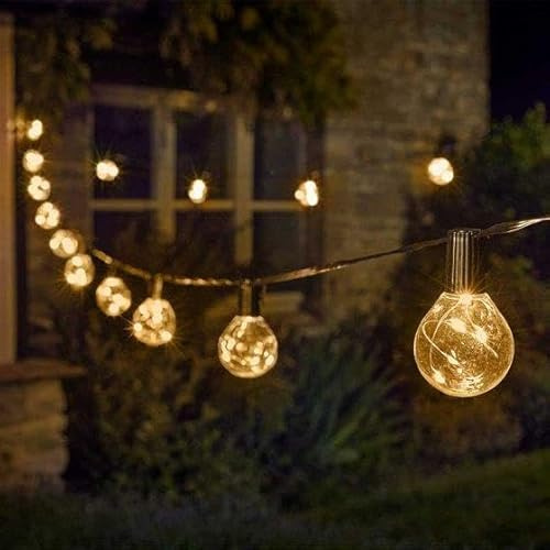 Garden Mile Guirnalda de luces blancas para exteriores, alimentada por red eléctrica, 14,5 m, impermeable, luces de hadas eléctricas para exteriores para valla, cenador, balcón, patio, jardín, fiesta