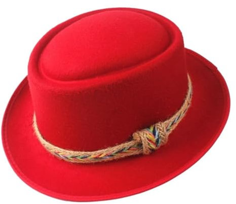 NOAMED Fengyan Hut für Herren und Damen, flach, Trilby-Fascinator-Hut, für Tanzparty, Jazz-Hut, Gentleman, flacher Fedora-Jazz-Hut, rot, 6 7/8-7 1/8