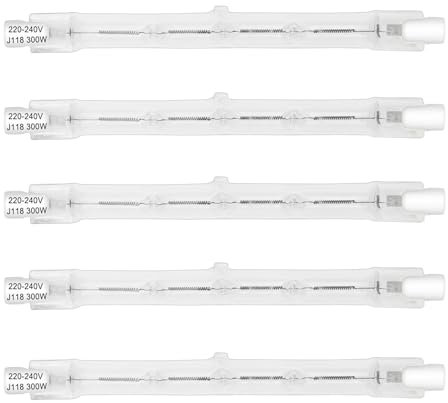 EASYIVY R7s Halogenstab 118mm 300W Dimmbar Halogen Leuchtmittel 230V 5900LM Warmweiß 2800K J118 Linear Halogenlampe Flutlicht für Arbeit, Landschaftsleuchten, Stehleuchten (5 Stück)