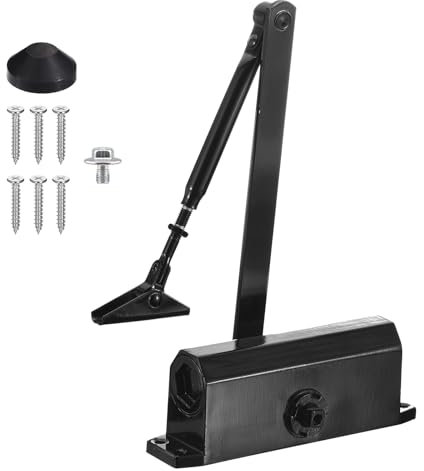 QUARKZMAN Chiusura Porta Automatica Medio Chiudiporta Automatico Idraulico a Molla Regolabile per 65-85kg Porte Esterne Interne in Metallo Legno (Nero, Alluminio ,180D)