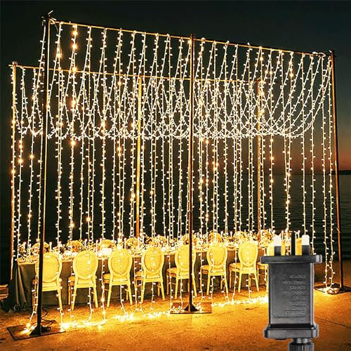 yowin 2 Pack Curtain Lights 600 LED 6m x 3m Plug in Christmas Curtain Fairy Lights with Timer, 8 Modes Large Wall Fairy Light Waterproof Waterfall Light for Outdoor Gazebo Wedding Indoor Decorations