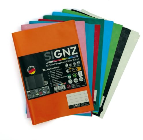 SIGNZ Bast-Heftschoner DIN A4, 25 Stück, farblich sortiert, starke 100my (0,1mm), CO2-neutral hergestellt, made in Germany