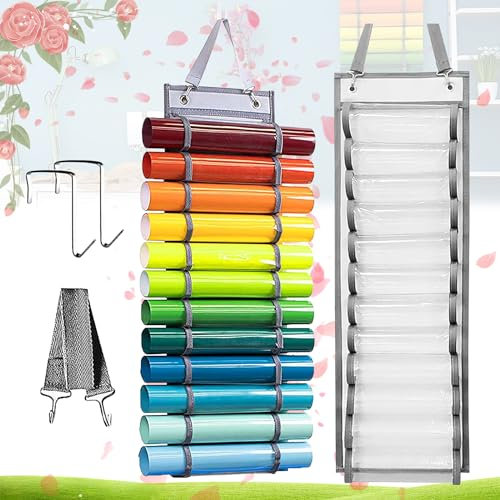 Begpoee Almacenamiento de Rollos de Vinilo, Soporte para Rollo de Vinilo, Organizador de Rollos de Vinilo, Con 12 Compartimentos, Para Guardar Papel, Papel de Regalo y Dibujos de Diseño(Gris)