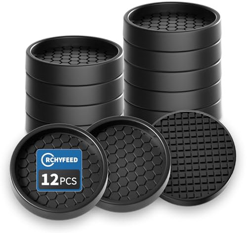 RCHYFEED Furniture Caster Cups, 12Pcs Round Furniture Coasters, 2 Furniture Castor Cups Non-Slip, Sofa Feet Pads,Thick Rubber Furniture Coaster-Prevent Furniture from Moving or Rolling (Black)