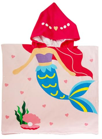 COSORO Pink Mermaid Hooded Poncho Towel for Kids,60x90cm Kids Beach Towel Poncho Swimming Towels,Beach Robe Childrens Bath Towel Poncho for Swimming Pool,Childs Towel Bathrobe for Girls Boys Age 2-6