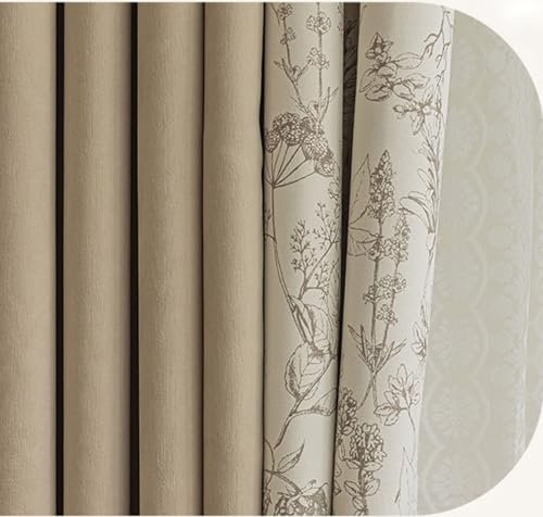 Daesar Vorhänge Blickdicht 2er Set, Verdunkelungsvorhang Haken 137x244CM Zweifarbig Bedruckt mit Blumen Motiv Khaki Vorhänge Gardinen Fenster Schlafzimmer Wohnzimmer