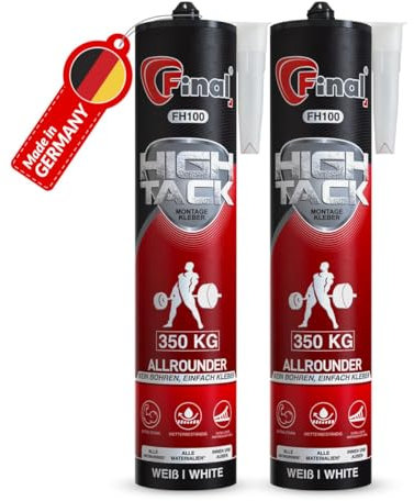 FINAL High Tack Montagekleber - 2 x 490g Kartusche - hochqualitativer Hybrid MS Polymer Baukleber, zuverlässiger Montageklebstoff für perfekte Haftung im Innen- und Außenbereich