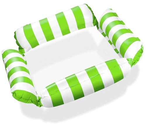 Balinco – Uppblåsbar vattenhängmatta, simfåtölj med 4 luftkammare och nylonnät för pool – Floatie luftmadrass, vattenmadrass, relaxstol för vuxna och barn – sommar, pooltillbehör (grön)