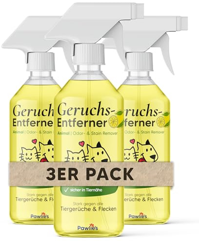 Pawlie's Tier-Geruchsneutralisierer (EXTREM STARK) & Enzymreiniger Katzenurin Geruchsentferner & Hundeurin neutralisieren | Strenge Gerüche & Flecken aus Teppich, Sofa entfernen (3x 500 ml)