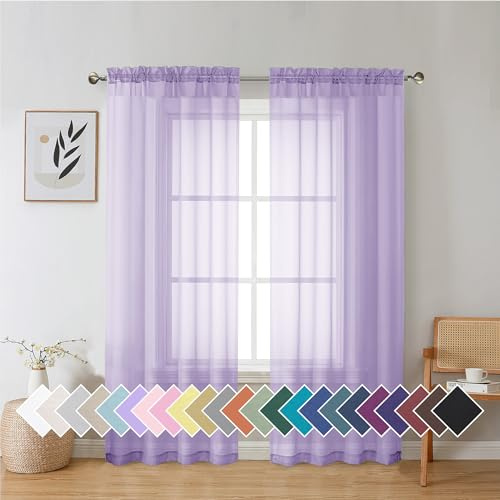 Aiyufeng Paire de panneaux de rideaux transparents violet clair vendus avec une longueur de 183 cm, rideaux de fenêtre à filtration de lumière pour cuisine, chambre/chambre d'enfant, voile avec double
