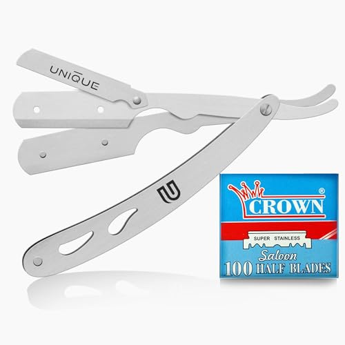 Classic Professional Straight Edge Barber Razor - 100 Blades, Salon Quality Cut Throat Shavette