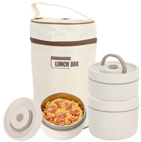Hapivida Caja Térmica Bentos, Lonchera para Adultos de Acero Inoxidable, contenedor de Comida con Aislamiento Portátil con Bolsa de almuerzo, Apto para Microondas para el Trabajo (3 cajas)