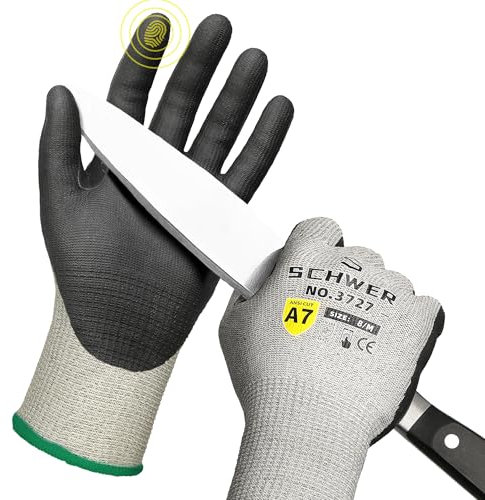 Schwer High Level Cut Resistant Work Gloves for High Risk Work, Level A7/F Cutting Gloves with Reinforced Thumb, Used for WoodWorking, Construction, Non Slip, Durable, Breathable & Cool, M, 1 pair