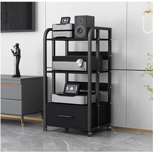 AV-Medienständer, CD-Player-Ständer, Heim-Stereo-Rack-System mit höhenverstellbarem Regal und Rädern, robuster Audio-/Video-Komponentenschrank für Verstärker/Player/TV-Zubehör (Größe: 3 Eben