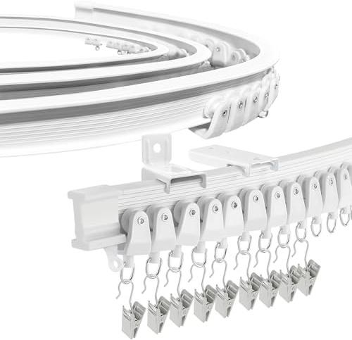 Ceiling Curtain Track，Flexible Bendable Curtain Rails and Fittings Curved Wall Mounted for Bay Window Shower Bathroom, RV, Room Divider,3.65M/12FT, White