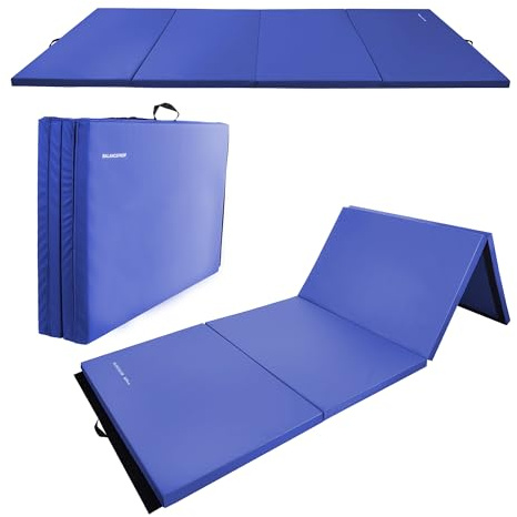 Fitvids Gymnastics Mats for Tumbling, 4'x8'x2 Folding Exercise Gym Mat with Carrying Handles High-Density Anti-Tear Martial Arts Fitness Aerobics Mat for Home Gym Yoga Pilates MMA Core Training, Blue
