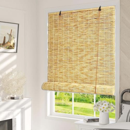 Natural Estores De Bambú Para Exterior Protector Solar Persianas De Caña Transpirables Cortinas Romanas Retro Tejida a Mano Decoración Interior Protección De La Privacidad Personalizable(Primary White