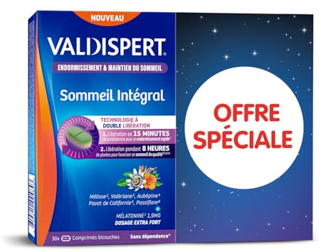 VALDISPERT - Sommeil Intégral - Endormissement & Maintien Du Sommeil - Complément Alimentaire À La Mélatonine et Plantes - Dosage Extra Fort 1,9mg - Sans Dépendance - Lot de 2x30 Comprimés - 60 nuits