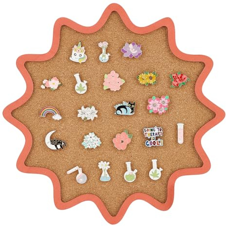 UNICRAFTALE Cork Board - Wall Mounted, Dark Orange, Round, 31cm Diameter, Wooden Frame with Cork Surface, for Brooch Pin Storage, Office, Home, School Wall Decorations