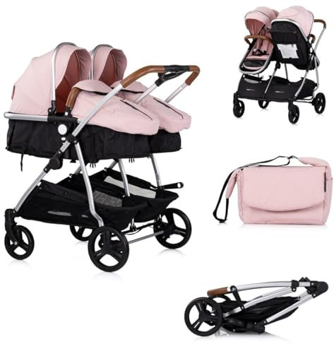 Chipolino, passeggino per fratelli, New Twin Duo Smart, pieghevole, cestino, colorazione:rosa