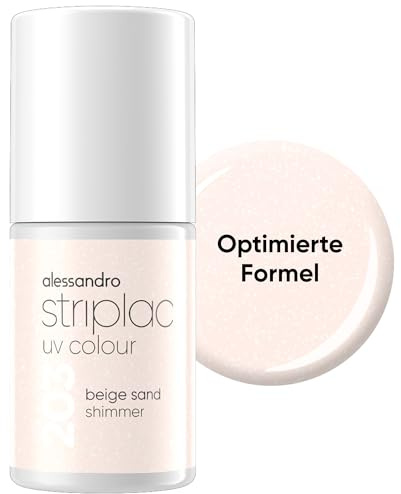 alessandro Striplac UV-Nagellack Beige Sand Shimmer - Deckend & Kratzfest bis zu 15 Tage - Leichtes Auftragen - Schonende Abziehtechnologie - Vegan - 6,5ml