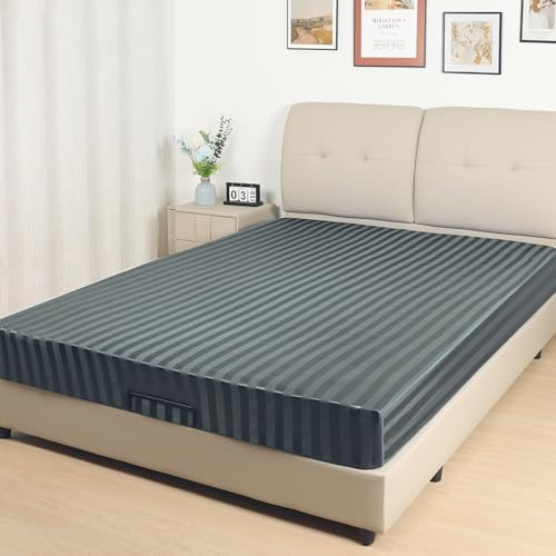 Lirex Satin Spannbettlaken 140x200cm, Seide Spannbetttuch Luxuriös und Seidig Glatt Weiche Microfaser Bettlaken für bis 35cm Matraze, Dunkelgrau Streifen