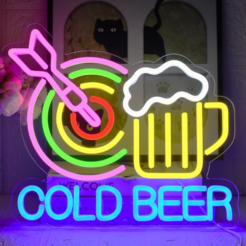 UExnkj-Y Dart Bier Neon Schild Cold Beer Neonschild Bar Led Neon Schild USB Game Neonlicht Dimmbar für Bier Bar Club Resturant Gaming Room Schlafzimmer Männerhöhle Party Home Dekor Store