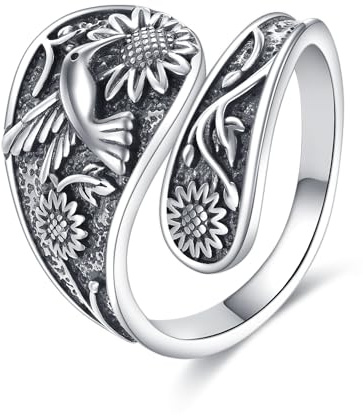 YFN Mother's Day Spoon Ring 925 Sterling Silver Vintage Animal Flower Ring Jewellery Gift for Men Women