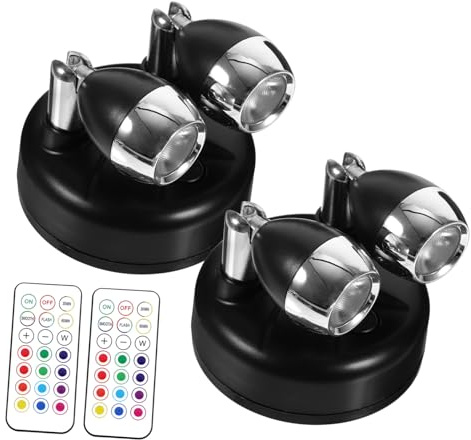 HOLIDYOYO LED Unterbauleuchten 2 Stück Schwarz Kabellos mit Fernbedienung 13 Farbige LED Spots Batteriebetrieben aus PC und Abs Dimmbar Geeignet für Wände und Regale für Zuhause und Büro