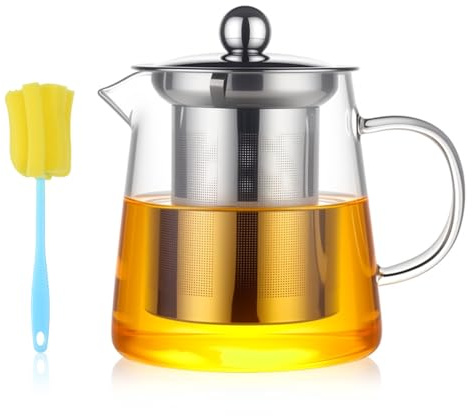 UHETLET Kreative Teekanne Glas Borosilikat 450ml Glasteekanne Teekanne für 1 Person Teapot mit Siebeinsatz Kleine Teekannen Hitzebeständig Tee Kanne Reinigungsbürste Teebereiter für Losen Tee Kaffee