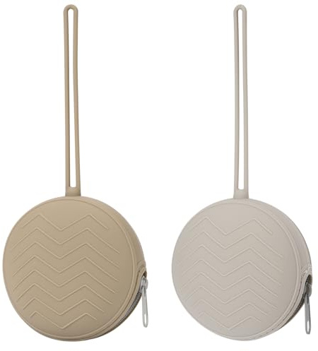 Nupoopy 2-Pack Silicone Pacifier Holder Case - BPA-Free Pacifier Holder Pouch for Baby Boys & Girls- Portable & Dishwasher Safe Soother Container for On-the-Go Use (Sand/Light Grey)