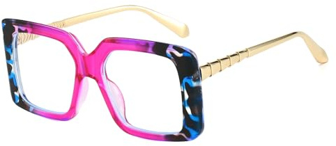 LJCZKA Gafas Luz Azul Mujer Cuadrado Gafas Filtro Luz Azul Grandes Montura Metalica Antifatiga para Ordenador Descanso