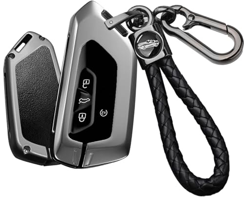 ontto Metall 3/4/5 Tasten Autoschlüssel Hülle Schlüsselhülle Passt für 2020-2025 Golf 8 Tiguan 3 ID.3 ID.4 ID.7 Passat B9 Multivan T7 Schutzhülle Leder Schlüsselcover Etui Schlüsselanhänger Schwarz