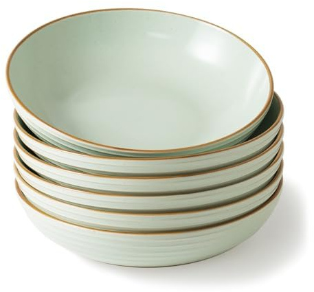 Richmount Jupiter Series Pastateller für 6 Personen, 21.6 cm große tiefe Teller, geeignet für Pasta, Nudeln, Suppe, Salat und Dessert, Hellgrün
