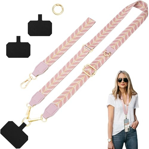 ONEKERUN Universelle Cordon Telephone Portable Dragonne Telephone Cou et Poignet Cordon Coque Téléphone Bandoulière Réglable avec 2 Patchs pour Smartphones Appareil photo