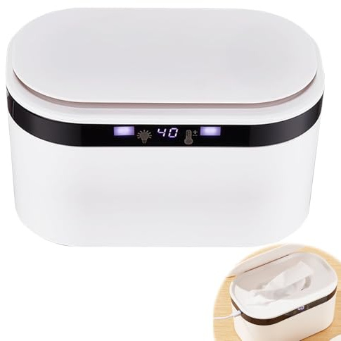 Baby Wipe Warmer - 40℃-60℃ Adjustable Wipes Heate Dispenser with Night Light, USB Powered Wipe Warmers for Home Car Travel, 5-Level Constant Temperature & Energy Saving, One-Handed Opening