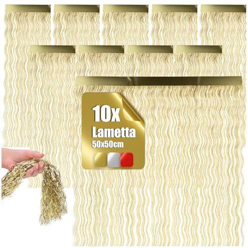 com-four® 10x Lametta, Lametta Goldfarbene Girlande für Weihnachten | Christbaumschmuck für den Tannenbaum - 50 cm