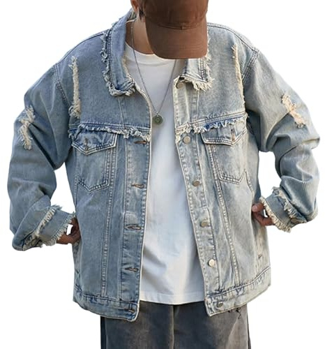 Jeansjacka herr Jean Distressed Ripped Holes Jacka Casual bomull långärmad Trucker Jean Coat Ytterkläder