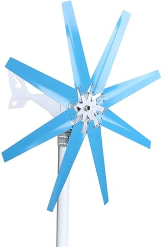 CIELOBLOEN Generador de Turbina Eólica 100/200/300/400W 12V/24V, Aerogenerador Horizontal 8 Cuchillas, Molino de Viento con Controlador MPPT para Hogar, Chalets y Caravanas Blue-100W