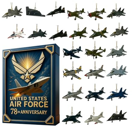 Calendrier de l'Avent de l'avion de la Seconde Guerre mondiale 2025, 24 jours Calendrier de compte à rebours | avec 24 mini ornements de de chasse, pendentifs de | Pour les amateurs de