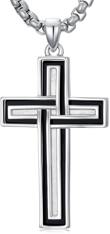 HARMONY BOLA Collana da uomo a forma di croce in argento Sterling 925, ciondolo a forma di crocifisso, onice nero, gioiello a croce per uomini e donne