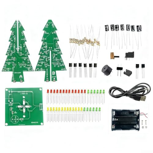 LED Weihnachtsbaum Kit, 7 Farben blinkend DIY Elektronisches Löten Montage Kit mit Musik, 3D Schweißen Praxis Projekt (B)