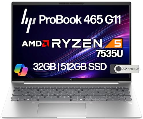 HP ProBook 465 460 G11 Business Laptop 16 FHD+ Display, AMD Ryzen 5 7535U, 32 GB DDR5 RAM, 512 GB NVMe, Wi-Fi 6E, RJ-45, webcam, tastiera retroilluminata, Win 11 Pro - Pike Silver Plastic