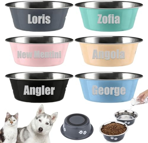 Personalised Engraved Stainless Steel Dog Bowl - Custom Name Pet Food & Water Bowl, Anti-Slip Seamless Feeder, Easy to Clean Durable Pet Feeding Bowl for Dogs & Cats, 3 Sizes (M)