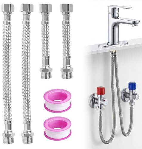 Flexschlauch 3/8, 4 Stück 304 Edelstahl Flexschlauch, Panzerschlauch 3/8 Zoll Armaturenschlauch Verlängerung für Wasserhahn Bad WC Küche (10 cm und 20 cm)