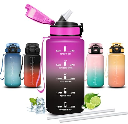 Mujigaga Borraccia, 500ml Borraccia Bambini, Borraccie con Cannuccia, Senza Perdite, Borraccie Motivazionale, Facile da Pulire, Con Slogan Motivazionale, Borracce per Scuole, Corsa, Picnic